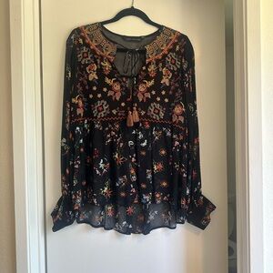 Zara Black and Pink Relaxed Ruffled Blouse